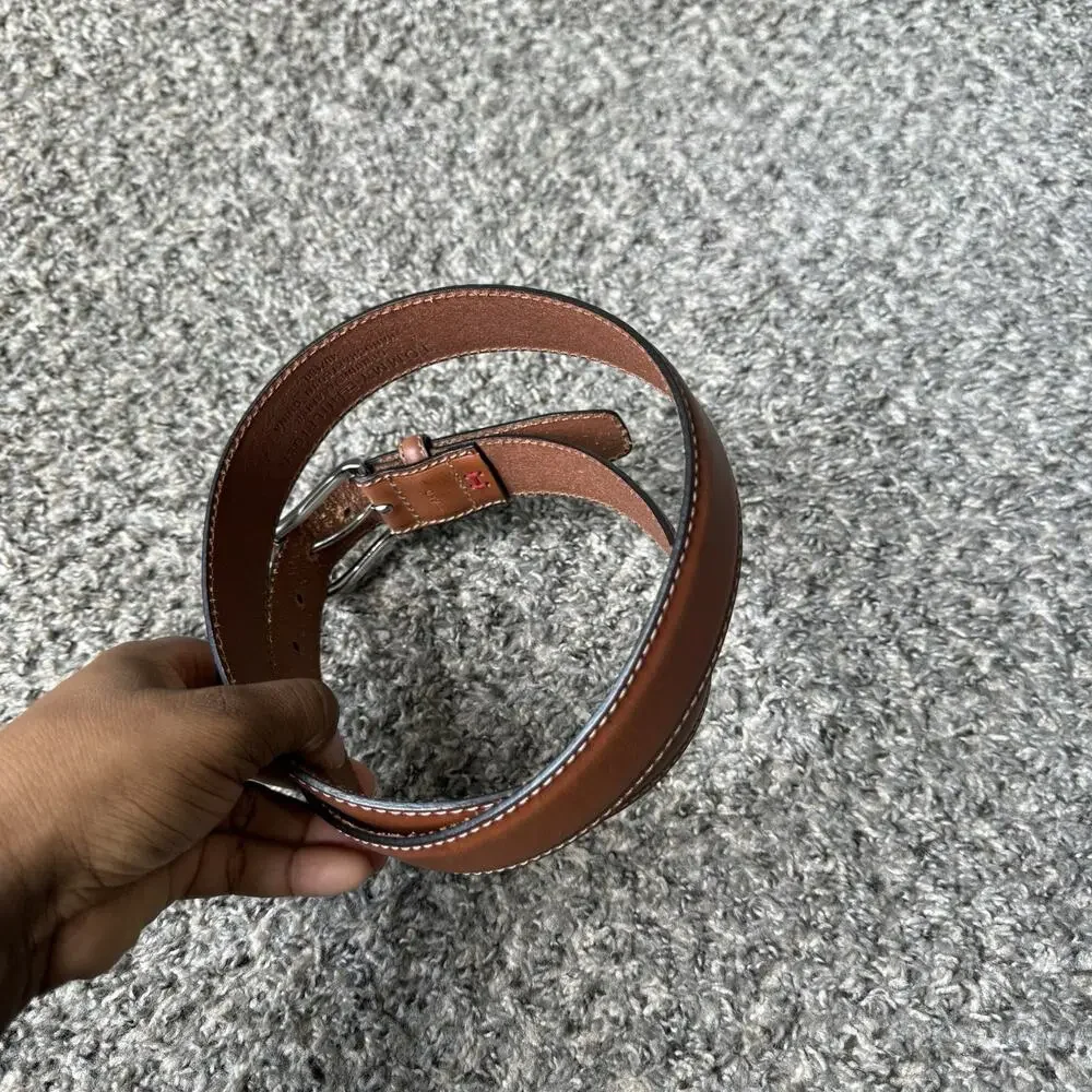 Tommy Hilfiger Thick Brown Leather Belt Handcrafted Size 40